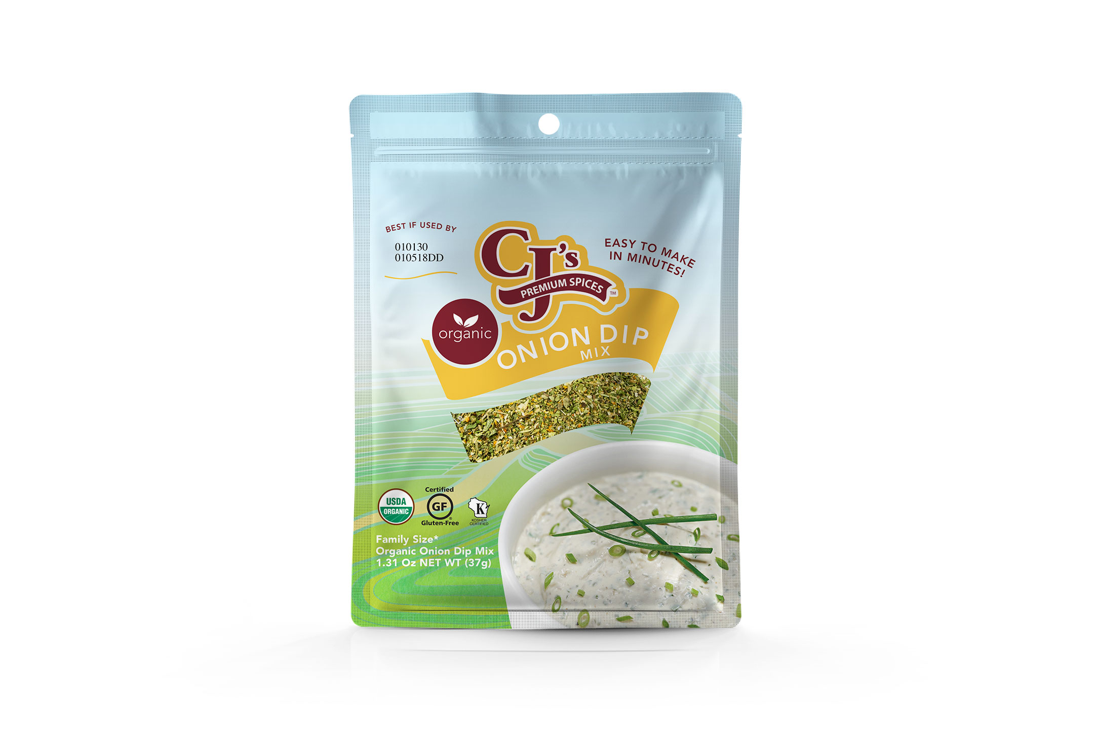 CJ's Organic Onion Dip Mix #1, organic onion dip mix, CJ's organic onion dip mix, kosher, gluten free certified, delicious, onion soup alternative, clean label